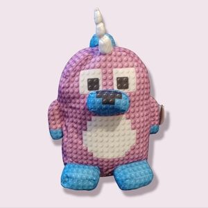 ✓Nanco International Purple Blue Pixel Block Narwhal Whale Unicorn Plush Toy 14"